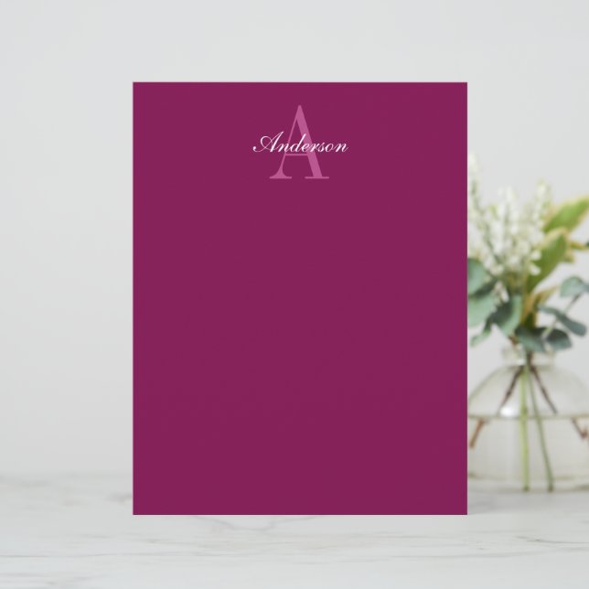 Elegant Magenta Red, Pink & White Name & Monogram Letterhead (Standing Front)