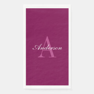 Elegant Magenta Red, Pink & White Name & Monogram Napkin