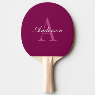 Elegant Magenta Red, Pink & White Name & Monogram Ping Pong Paddle