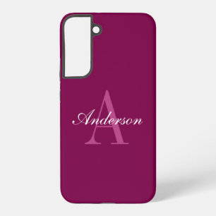 Elegant Magenta Red, Pink & White Name & Monogram Samsung Galaxy Case