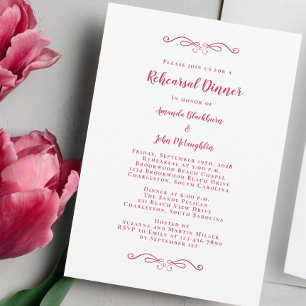 Elegant Magenta Red Wedding Rehearsal Dinner Invitation