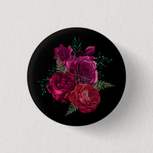 Elegant Magenta Rose Floral Bouquet 1 Inch Round Button