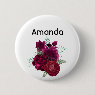 Elegant Magenta Rose Floral Bouquet 2 Inch Round Button
