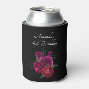 Elegant Magenta Rose Floral Bouquet Birthday Can Cooler
