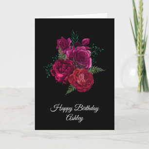 Elegant Magenta Rose Floral Bouquet Birthday Card