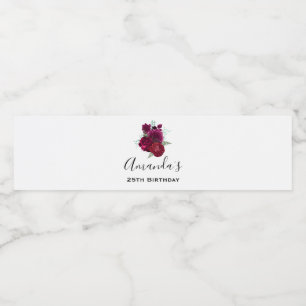 Elegant Magenta Rose Floral Bouquet Birthday Water Bottle Label