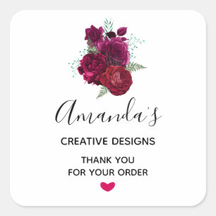 Elegant Magenta Rose Floral Bouquet Business Square Sticker