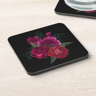 Elegant Magenta Rose Floral Bouquet Coaster