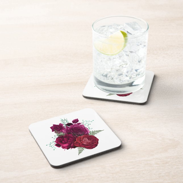 Elegant Magenta Rose Floral Bouquet Coaster (Right Side)