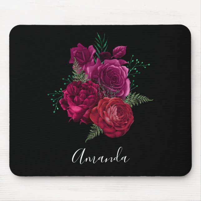 Elegant Magenta Rose Floral Bouquet Mouse Pad (Front)