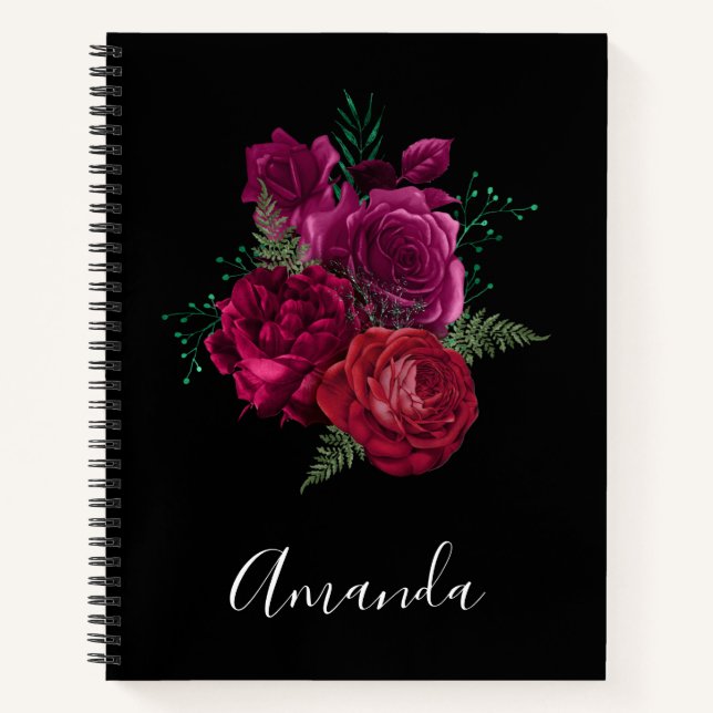 Elegant Magenta Rose Floral Bouquet Notebook (Front)