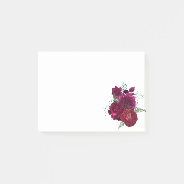 Elegant Magenta Rose Floral Bouquet Post-it Notes (Front)