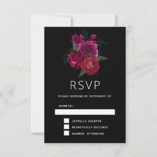 Elegant Magenta Rose Floral Bouquet RSVP Card