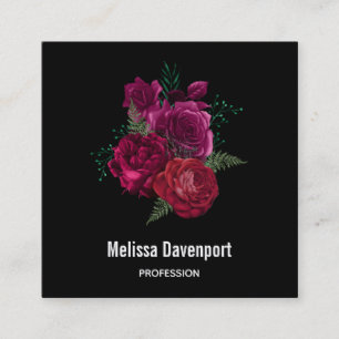 Elegant Magenta Rose Floral Bouquet Square Business Card