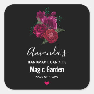 Elegant Magenta Rose Floral Bouquet Square Sticker