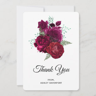 Elegant Magenta Rose Floral Bouquet Thank You Card