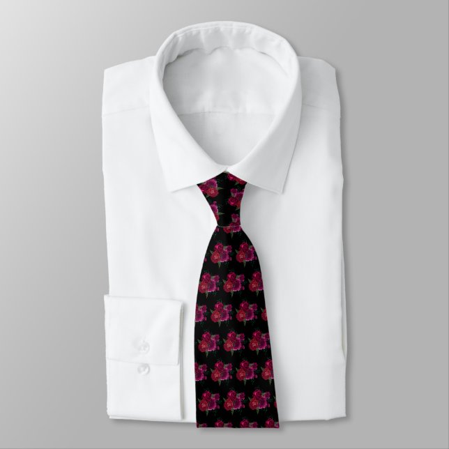  Elegant Magenta Rose Floral Bouquet Tie (Tied)