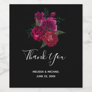 Elegant Magenta Rose Floral Bouquet  Wine Label
