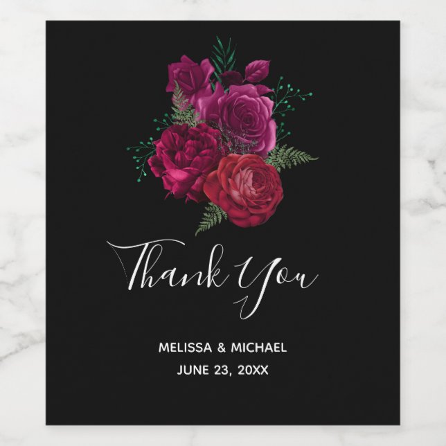Elegant Magenta Rose Floral Bouquet  Wine Label (Single Label)