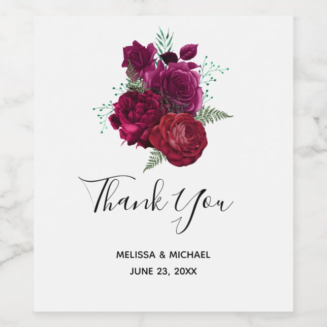 Elegant Magenta Rose Floral Bouquet Wine Label (Single Label)