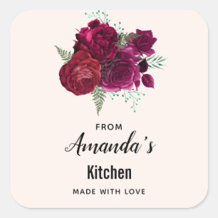 Elegant Magenta Rose Floral Kitchen Square Sticker