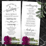 Elegant Magenta Rose Simple Romantic Wedding Program<br><div class="desc">This beautiful wedding program features an elegant design with a single long stemmed magenta, cassis purple, or berry coloured rose lying on its side reflecting in water. The titles are written in fancy script calligraphy, and there is space for your ceremony and wedding party details, as well as a short...</div>