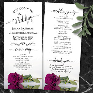 Elegant Magenta Rose Simple Romantic Wedding Program