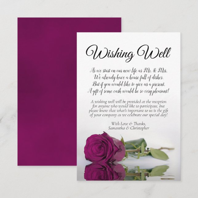 Elegant Magenta Rose Wedding Wishing Well Poem Enclosure Card (Front/Back)