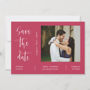 Elegant Magenta Script QR Code Photo Save the Date Invitation