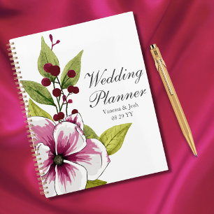 Elegant Magenta White Florals and Green Botanicals Planner