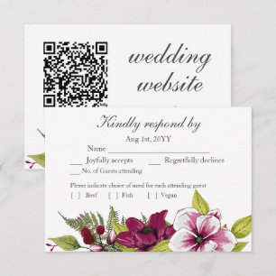 Elegant Magenta White Florals and Green Botanicals RSVP Card