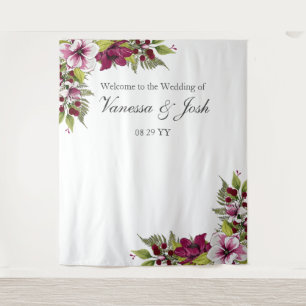Elegant Magenta White Florals  Green Botanicals Tapestry