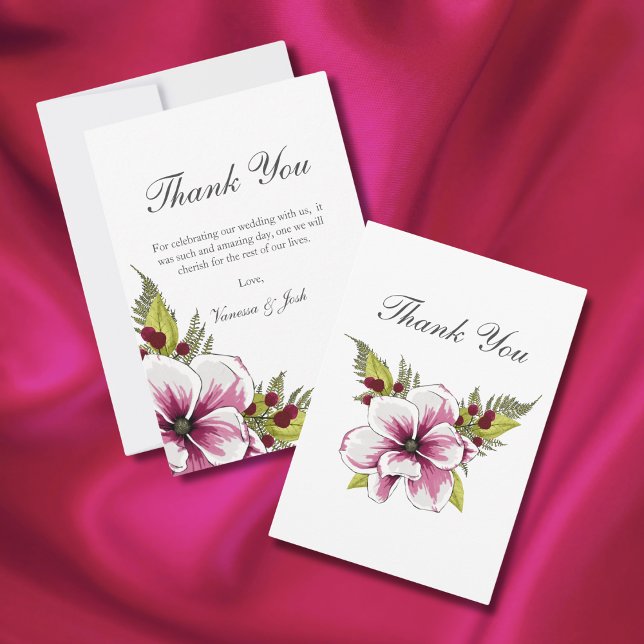 Elegant Magenta White Florals  Green Botanicals Thank You Card (Creator Uploaded)