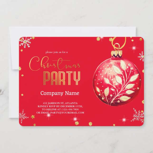 Elegant  Magical Christmas Red Ornaments Invitation (Front)