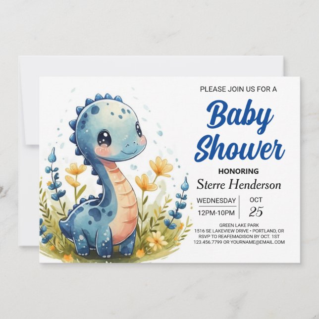 Elegant Magical Custom Dinosaur Boy Baby Shower Invitation (Front)