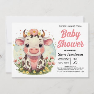 Elegant Magical Digital Farm Cow Baby Shower Invitation