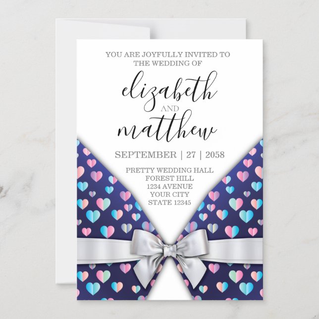Elegant Magnet Invitation Bow and Heart Speckles (Front)