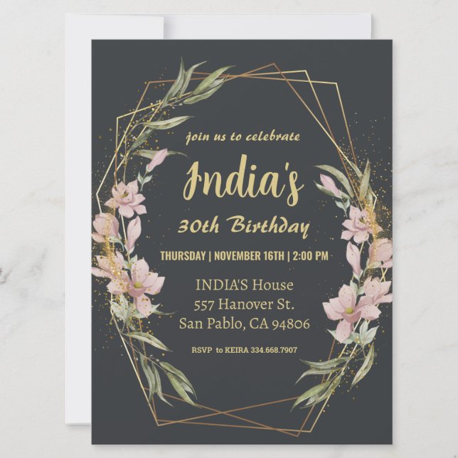 Elegant Magnolia 30th Birthday Invitation (Front)