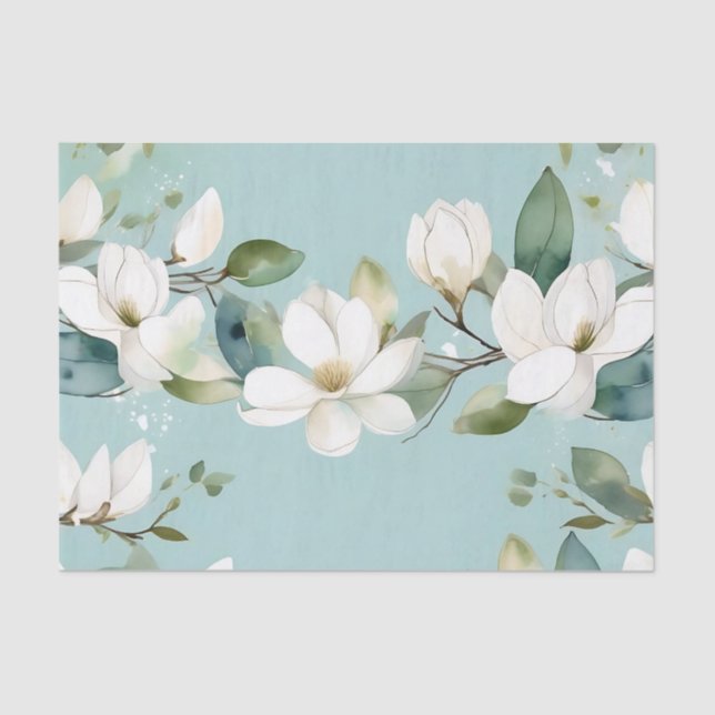 Elegant Magnolia and Greenery Garland Tissue Paper (Front)