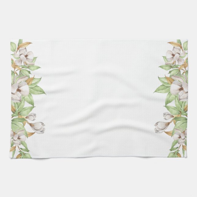 Elégant Magnolia Aquarelle Serviette de cuisine (Horizontal)