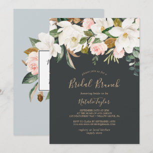 Elegant Magnolia   Black and White Bridal Brunch Invitation