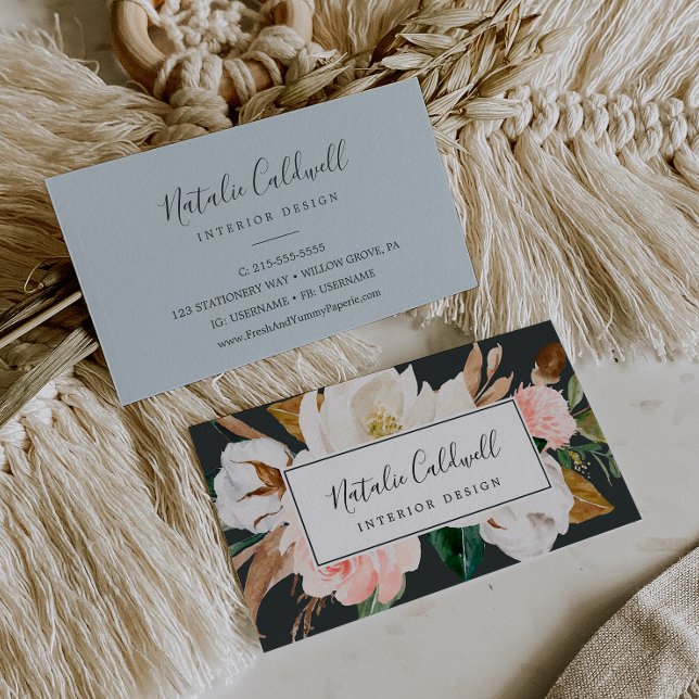 Elegant Magnolia | Black and White Business Card (Creator Uploaded)