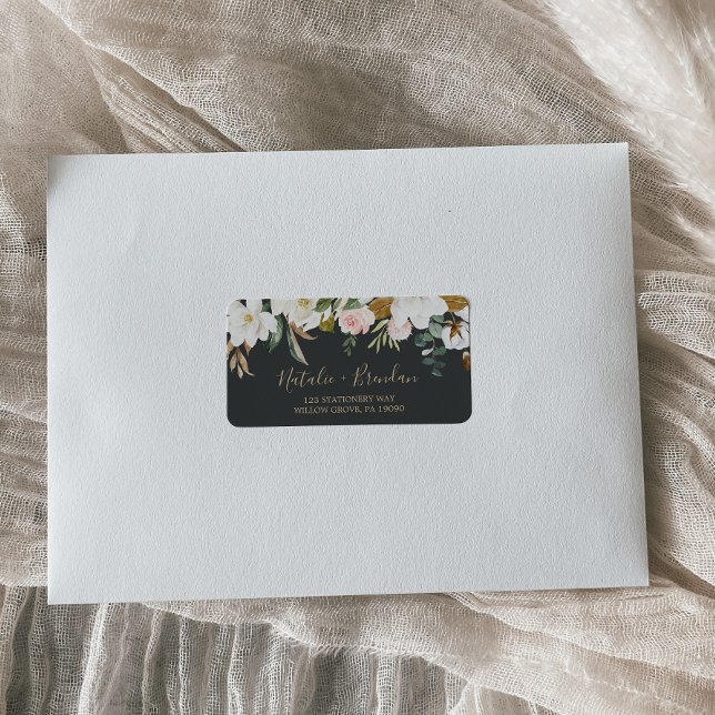 Elegant Magnolia | Black RSVP Address Labels (Creator Uploaded)