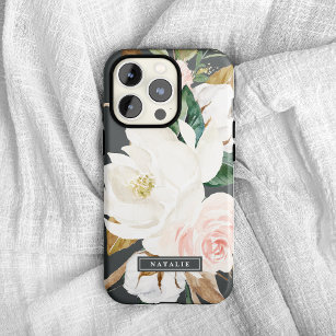 Elegant Magnolia   Black & White Personalized Name Case-Mate iPhone Case