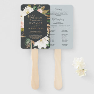 Elegant Magnolia Black & White Wedding Program Fan