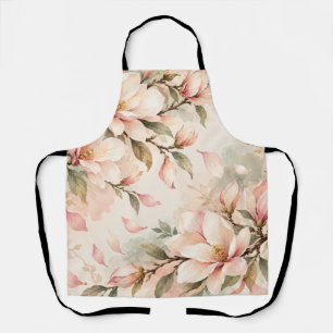 Elegant Magnolia Blossom Botanical Pattern Apron