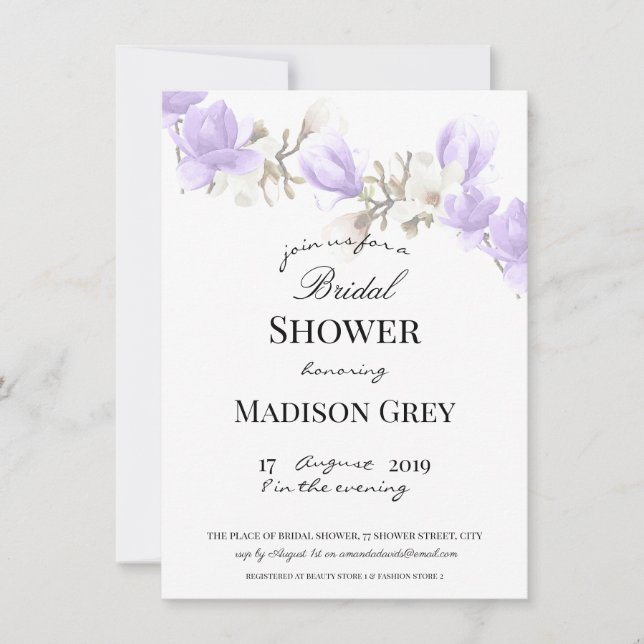 Elegant Magnolia Blossom Bridal Shower Invitation (Front)