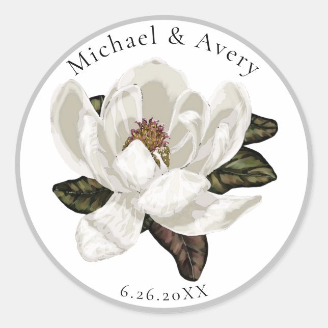 Elegant Magnolia blossoms Classic Round Sticker (Front)