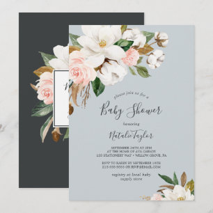 Elegant Magnolia Blue Grey Baby Shower Invitation