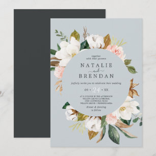 Elegant Magnolia   Blue Grey Casual Wedding Invitation